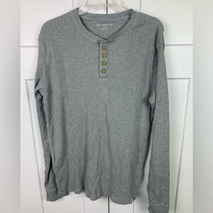 Burt’s Bees Men’s Button Henley Organic Gray Ribbed Long Sleeve Minimalist